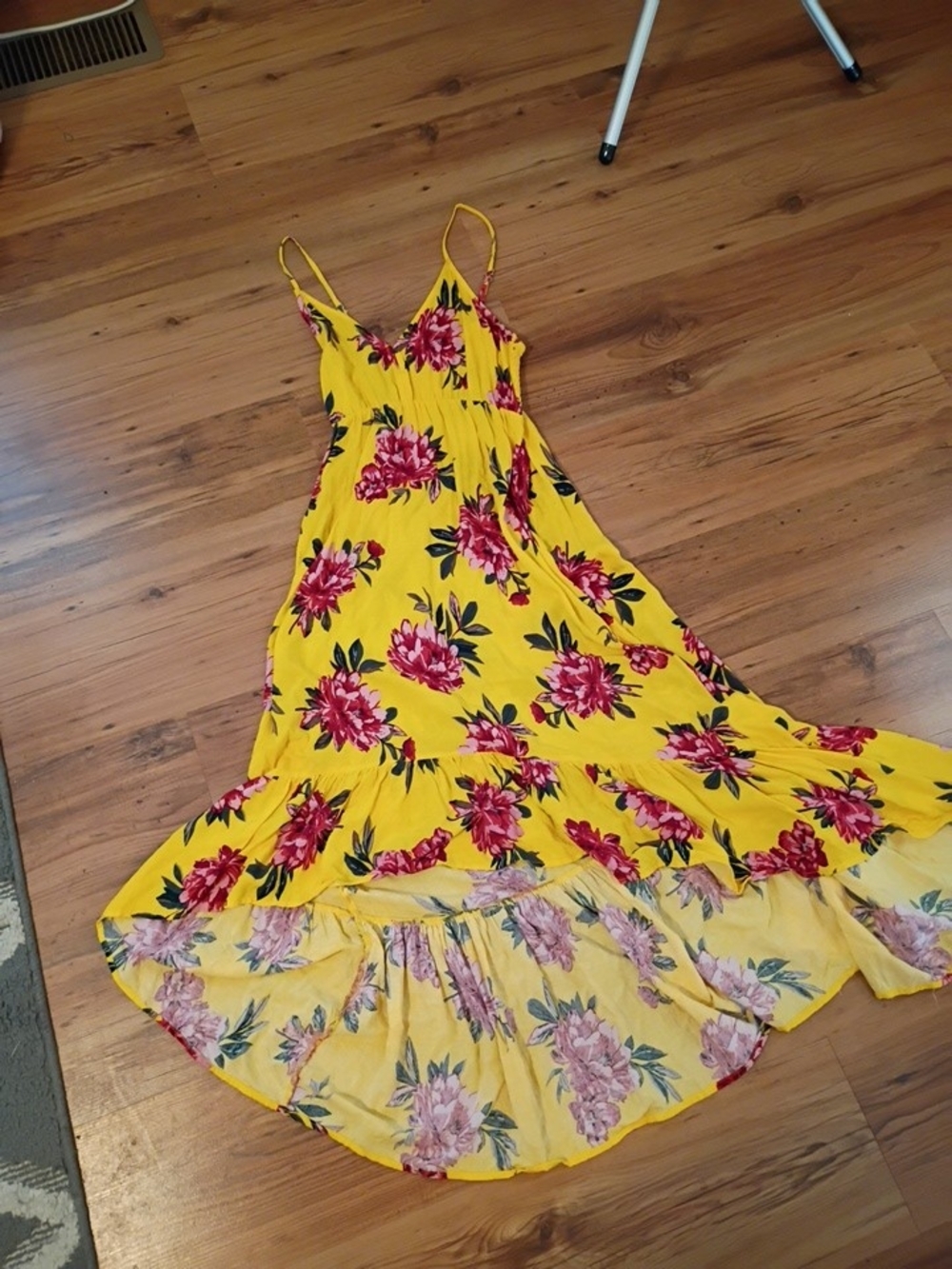 Pacifica Yellow Floral Smocked Sundress with Pink Accents